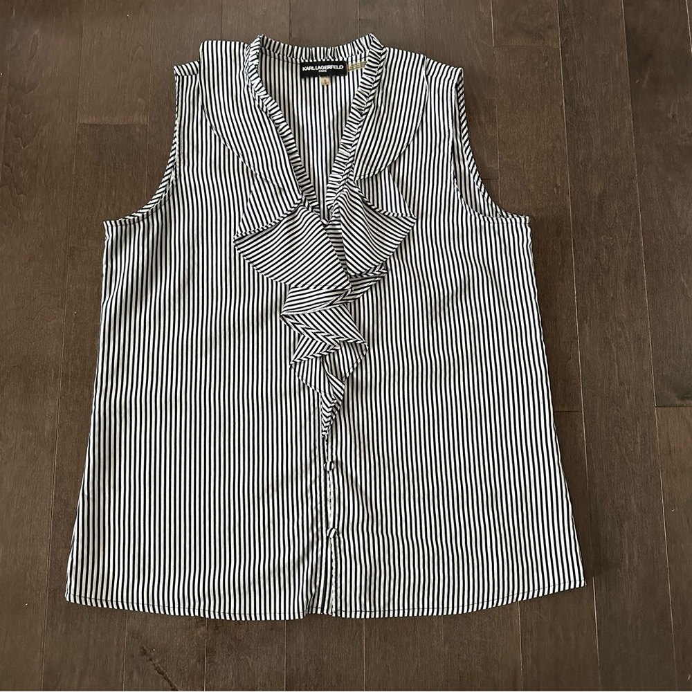 KARL LAGERFELD PARIS Ruffle Blouse Bundle Romantic Red Navy White Stripes M - Picture 7 of 12